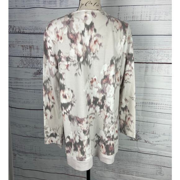 Pure Jill Sweatshirt Womens Mp Floral Watercolor Crew Neck Terry Cloth Stretch - Picture 4 of 9